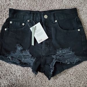 Black ASOS high waisted destroyed denim shorts